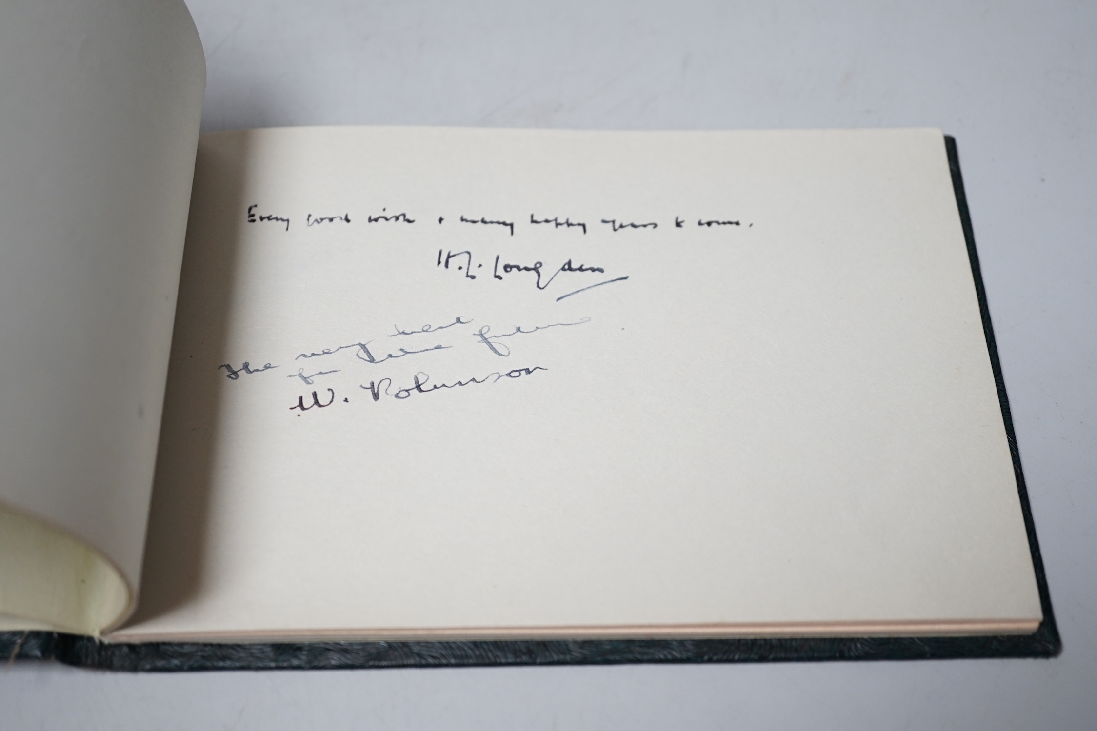 An Autograph book presented to EB Thomas esquire MBE, 4 January 1960 on the occasion of his retirement from public service with the Ministry of housing and local government, signed by his colleagues